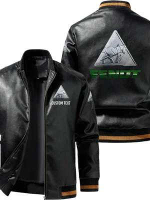 Vintage Fendt Exclusive Logo Leather Jacket, Classic Ribbed Collar Striped Cuffs, Custom Name TN160325Y12LJ93CT2FEN