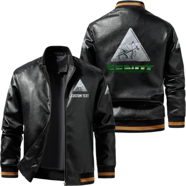 Vintage Fendt Exclusive Logo Leather Jacket, Classic Ribbed Collar Striped Cuffs, Custom Name TN160325Y12LJ93CT2FEN