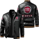 Vintage Fiat Exclusive Logo Leather Jacket, Classic Ribbed Collar Striped Cuffs, Custom Name TN160325Y12LJ93CT2FIA