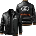 Vintage Kubota Exclusive Logo Leather Jacket, Classic Ribbed Collar Striped Cuffs, Custom Name TN160325Y12LJ93CT2KUB