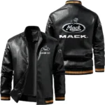 Vintage Mack Trucks Exclusive Logo Leather Jacket, Classic Ribbed Collar Striped Cuffs, Custom Name TN160325Y12LJ93CT2MAT