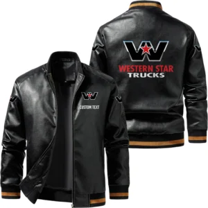 Vintage Western Star Trucks Exclusive Logo Leather Jacket, Classic Ribbed Collar Striped Cuffs, Custom Name TN160325Y12LJ93CT2WST