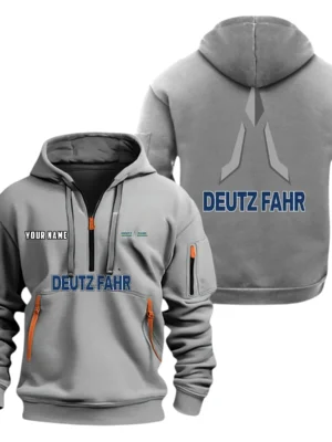 Deutz Fahr Half Zip Hoodie, Sport Hooded Multi-Pocket, Custom Name HG110325Y25QZ2HCT1DEF