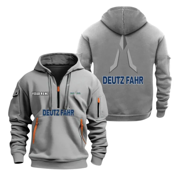 Deutz Fahr Half Zip Hoodie, Sport Hooded Multi-Pocket, Custom Name HG110325Y25QZ2HCT1DEF