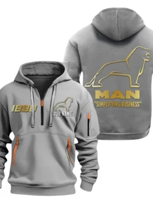 Man Truck Half Zip Hoodie, Sport Hooded Multi-Pocket, Custom Name HG120325Y25QZ2HCT1MAN