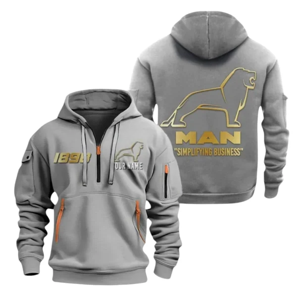 Man Truck Half Zip Hoodie, Sport Hooded Multi-Pocket, Custom Name HG120325Y25QZ2HCT1MAN