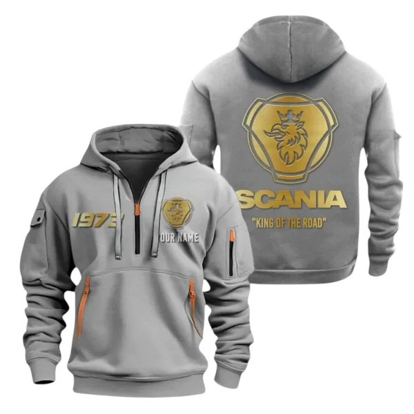 Scania Half Zip Hoodie, Sport Hooded Multi-Pocket, Custom Name HG120325Y25QZ2HCT2SCA