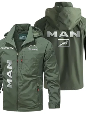 MAN Truck & Bus Windbreaker Jacket Hooded Detachable, Outdoor Windproof Running Jacket, Custom Text HIHI060325Y28WJ86MTB