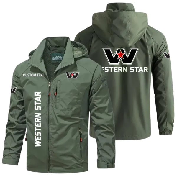 Western Star Trucks Windbreaker Jacket Hooded Detachable, Outdoor Windproof Running Jacket, Custom Text HIHI070325Y28WJ86WST