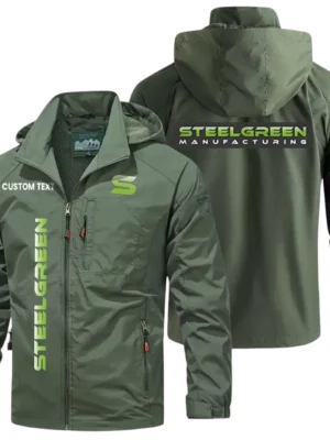 Steel Green Windbreaker Jacket Hooded Detachable, Outdoor Windproof Running Jacket, Custom Text HIHI110325Y28WJ86SGM