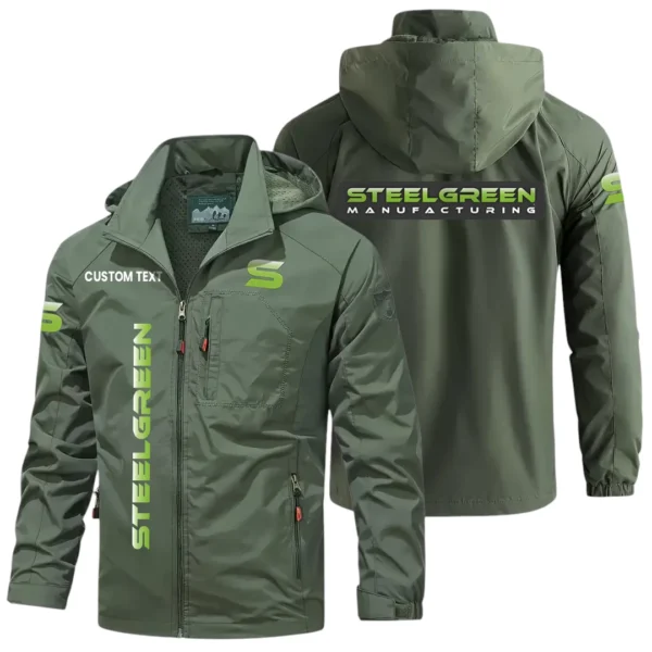 Steel Green Windbreaker Jacket Hooded Detachable, Outdoor Windproof Running Jacket, Custom Text HIHI110325Y28WJ86SGM