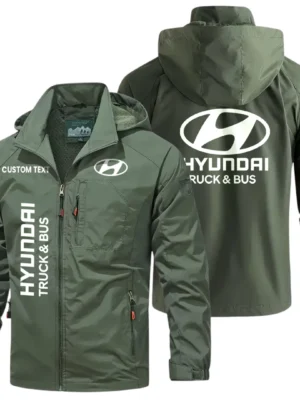 Hyundai Exclusive Logo Windbreaker Jacket Hooded Detachable, Outdoor Windproof Running Jacket, Custom Text HIHI130225Y28WJ86HDT