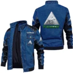 Vintage Fendt Denim Jacket Sleeve PU Leather, Stand Collar Multi Pockets Custom Name TN140325Y34J91BLFEN
