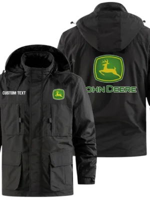 John Deere Exclusive Logo Windbreaker Jacket Hooded Detachable, Outdoor Jacket Multi Pocket, Custom Name HIDI190325Y26WMPJDE