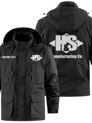 H & S Manufacturing Exclusive Logo Windbreaker Jacket Hooded Detachable, Outdoor Jacket Multi Pocket, Custom Name HIDI200325Y26WMPHSM