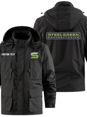 Steel Green Manufacturing Exclusive Logo Windbreaker Jacket Hooded Detachable, Outdoor Jacket Multi Pocket, Custom Name HIDI200325Y26WMPSGM