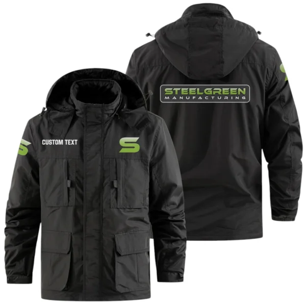 Steel Green Manufacturing Exclusive Logo Windbreaker Jacket Hooded Detachable, Outdoor Jacket Multi Pocket, Custom Name HIDI200325Y26WMPSGM