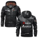 AGCO Exclusive Logo Hooded Jacket PU Leather x Durable Windproof Warm Soft Checkered Lining, Custom Name HG200325Y47JHLCT1AGC