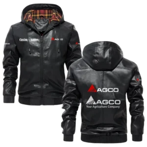 AGCO Exclusive Logo Hooded Jacket PU Leather x Durable Windproof Warm Soft Checkered Lining, Custom Name HG200325Y47JHLCT1AGC