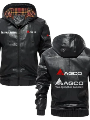 AGCO Exclusive Logo Hooded Jacket PU Leather x Durable Windproof Warm Soft Checkered Lining, Custom Name HG200325Y47JHLCT1AGC