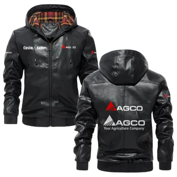 AGCO Exclusive Logo Hooded Jacket PU Leather x Durable Windproof Warm Soft Checkered Lining, Custom Name HG200325Y47JHLCT1AGC