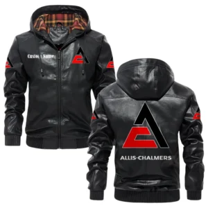 Allis Chalmers Exclusive Logo Hooded Jacket PU Leather x Durable Windproof Warm Soft Checkered Lining, Custom Name HG260325Y47JHLCT1ALC