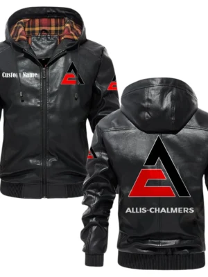 Allis Chalmers Exclusive Logo Hooded Jacket PU Leather x Durable Windproof Warm Soft Checkered Lining, Custom Name HG260325Y47JHLCT1ALC
