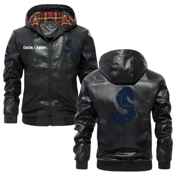 Beneteau Exclusive Logo Hooded Jacket PU Leather x Durable Windproof Warm Soft Checkered Lining, Custom Name HG260325Y47JHLCT1BEN