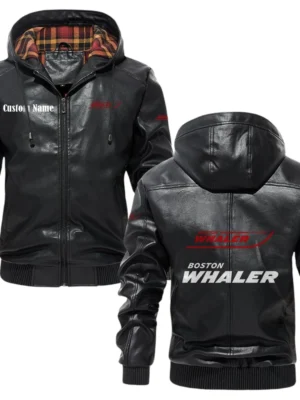 Boston Whaler Exclusive Logo Hooded Jacket PU Leather x Durable Windproof Warm Soft Checkered Lining, Custom Name HG260325Y47JHLCT1BOW
