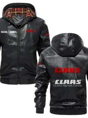 Claas Exclusive Logo Hooded Jacket PU Leather x Durable Windproof Warm Soft Checkered Lining, Custom Name HG260325Y47JHLCT1CLA