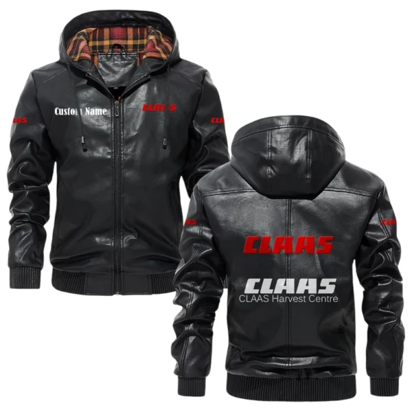 Claas Exclusive Logo Hooded Jacket PU Leather x Durable Windproof Warm Soft Checkered Lining, Custom Name HG260325Y47JHLCT1CLA