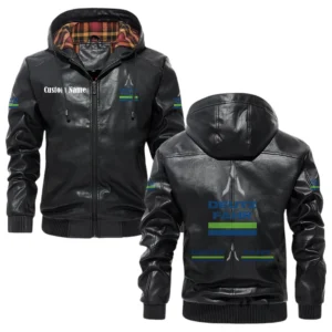 Deutz Fahr Exclusive Logo Hooded Jacket PU Leather x Durable Windproof Warm Soft Checkered Lining, Custom Name HG260325Y47JHLCT1DEF