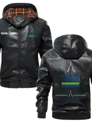 Deutz Fahr Exclusive Logo Hooded Jacket PU Leather x Durable Windproof Warm Soft Checkered Lining, Custom Name HG260325Y47JHLCT1DEF