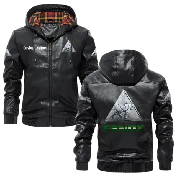 Fendt Exclusive Logo Hooded Jacket PU Leather x Durable Windproof Warm Soft Checkered Lining, Custom Name HG260325Y47JHLCT1FEN
