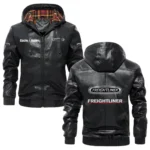 Freightliner Trucks Exclusive Logo Hooded Jacket PU Leather x Durable Windproof Warm Soft Checkered Lining, Custom Name HG260325Y47JHLCT1FLT