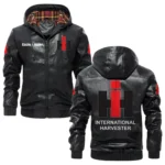 International Harvester Exclusive Logo Hooded Jacket PU Leather x Durable Windproof Warm Soft Checkered Lining, Custom Name HG260325Y47JHLCT1IHA