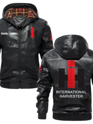 International Harvester Exclusive Logo Hooded Jacket PU Leather x Durable Windproof Warm Soft Checkered Lining, Custom Name HG260325Y47JHLCT1IHA