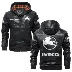Iveco Exclusive Logo Hooded Jacket PU Leather x Durable Windproof Warm Soft Checkered Lining, Custom Name HG260325Y47JHLCT1IVE