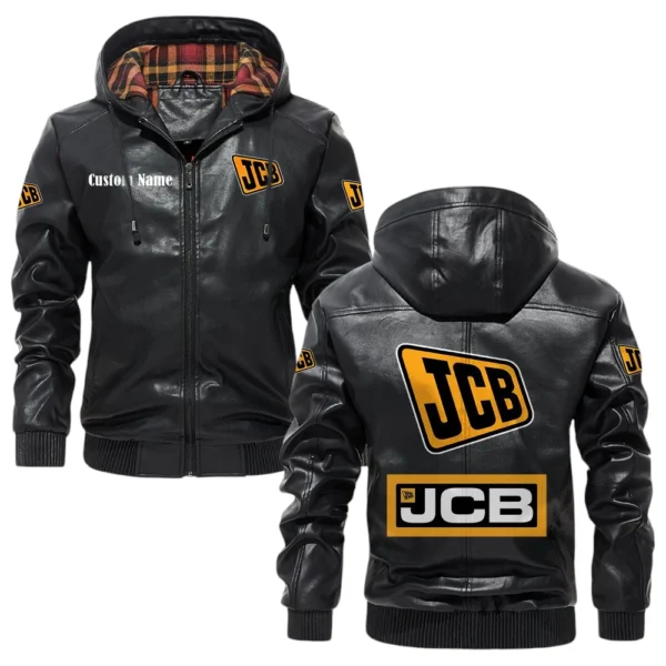 Jcb Exclusive Logo Hooded Jacket PU Leather x Durable Windproof Warm Soft Checkered Lining, Custom Name HG260325Y47JHLCT1JCB