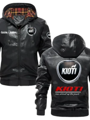 Kioti Exclusive Logo Hooded Jacket PU Leather x Durable Windproof Warm Soft Checkered Lining, Custom Name HG260325Y47JHLCT1KIO