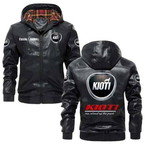 Kioti Exclusive Logo Hooded Jacket PU Leather x Durable Windproof Warm Soft Checkered Lining, Custom Name HG260325Y47JHLCT1KIO