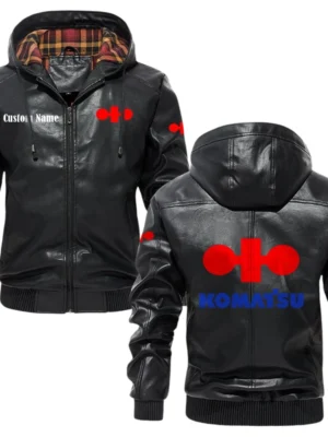 Komatsu Hooded Jacket PU Leather x Durable Windproof Warm Soft Checkered Lining, Custom Name HG260325Y47JHLCT1KOA