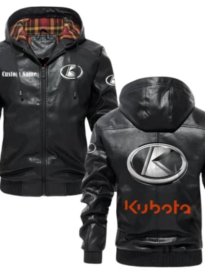 Kubota Exclusive Logo Hooded Jacket PU Leather x Durable Windproof Warm Soft Checkered Lining, Custom Name HG260325Y47JHLCT1KUB