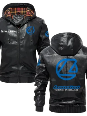 Landini Exclusive Logo Hooded Jacket PU Leather x Durable Windproof Warm Soft Checkered Lining, Custom Name HG260325Y47JHLCT1LAN