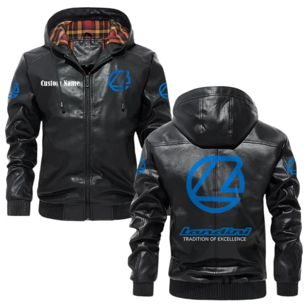Landini Exclusive Logo Hooded Jacket PU Leather x Durable Windproof Warm Soft Checkered Lining, Custom Name HG260325Y47JHLCT1LAN