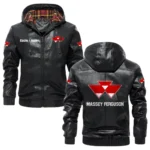 Massey Ferguson Exclusive Logo Hooded Jacket PU Leather x Durable Windproof Warm Soft Checkered Lining, Custom Name HG260325Y47JHLCT1MAF