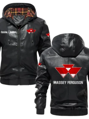 Massey Ferguson Exclusive Logo Hooded Jacket PU Leather x Durable Windproof Warm Soft Checkered Lining, Custom Name HG260325Y47JHLCT1MAF