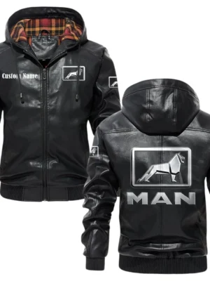 MAN Truck Exclusive Logo Hooded Jacket PU Leather x Durable Windproof Warm Soft Checkered Lining, Custom Name HG260325Y47JHLCT1MAT