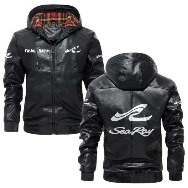 Sea Ray Exclusive Logo Hooded Jacket PU Leather x Durable Windproof Warm Soft Checkered Lining, Custom Name HG270325Y47JHLCT1CER
