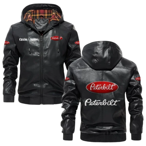 Peterbilt Exclusive Logo Hooded Jacket PU Leather x Durable Windproof Warm Soft Checkered Lining, Custom Name HG270325Y47JHLCT1PEM